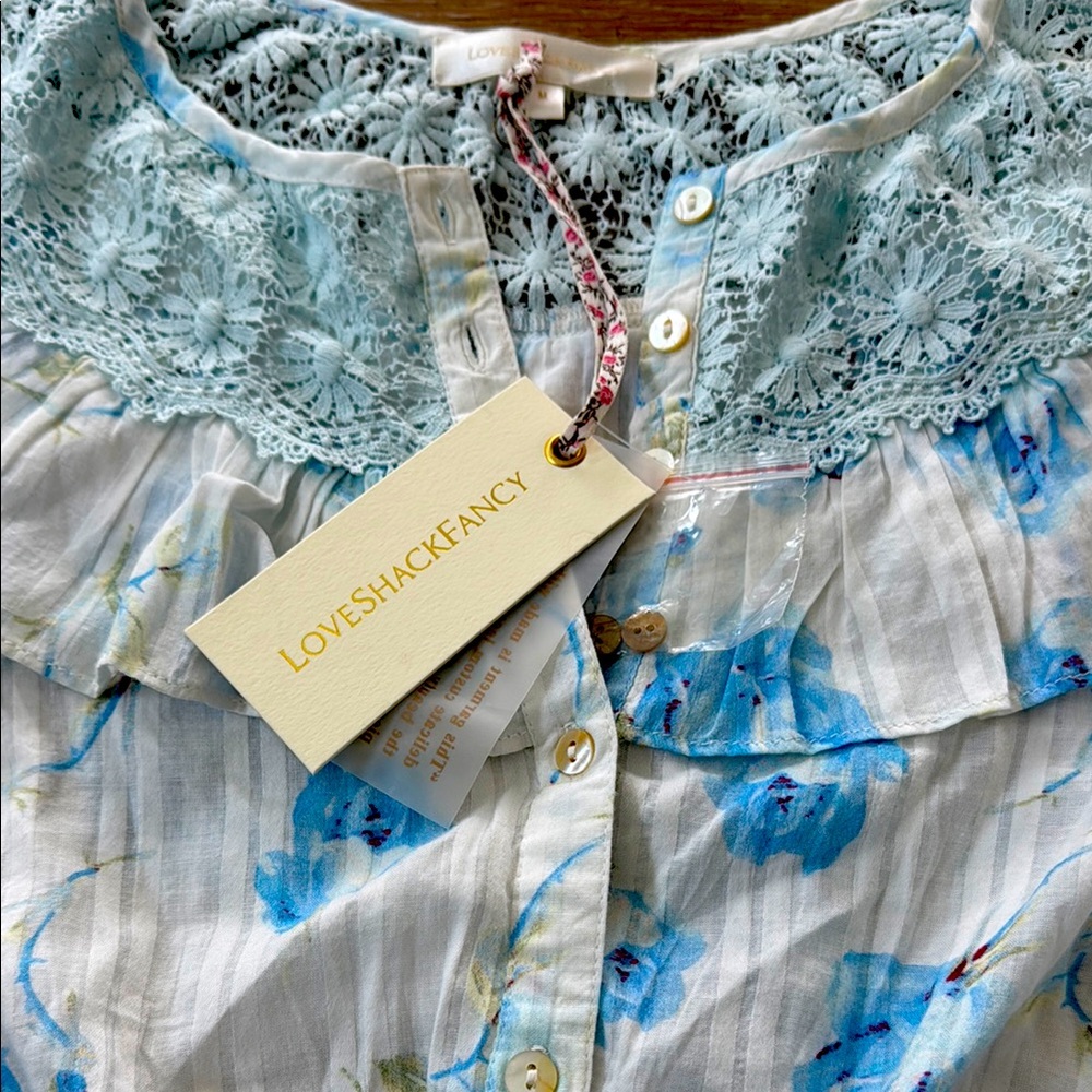 LOVESHACK FANCY NWT ELANIA CROP TOP SANTA ROSA RIVER SIZE M Blue & White Floral